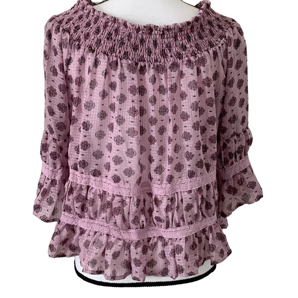 EYESHADOW LONG SLEEVE PULL-OVER BLOUSE, JUNIORS/WOMENS L, LIGHT & DARK PURPLE